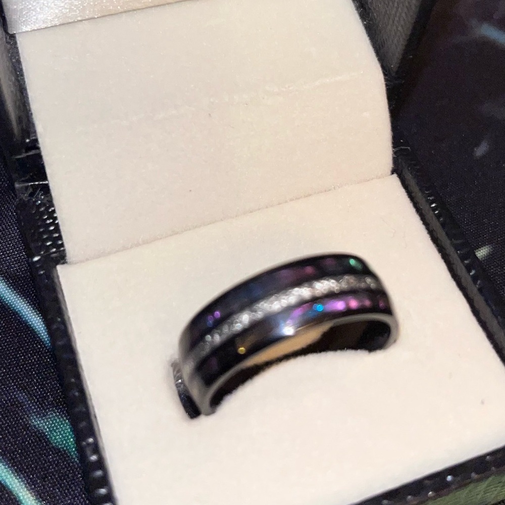 Black and Silver Ring with Iridescent Accents